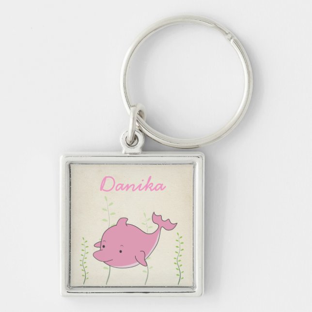 Keychain för nyckelring för rosa delfinflickor kän (Framsidan)