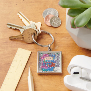 Keychain för nytt år 1 fyrkantig silverfärgad nyckelring