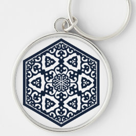 Keychain för Ottomanmönster 6 Rund Silverfärgad Nyckelring