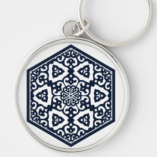 Keychain för Ottomanmönster 6 Rund Silverfärgad Nyckelring (Framsidan)