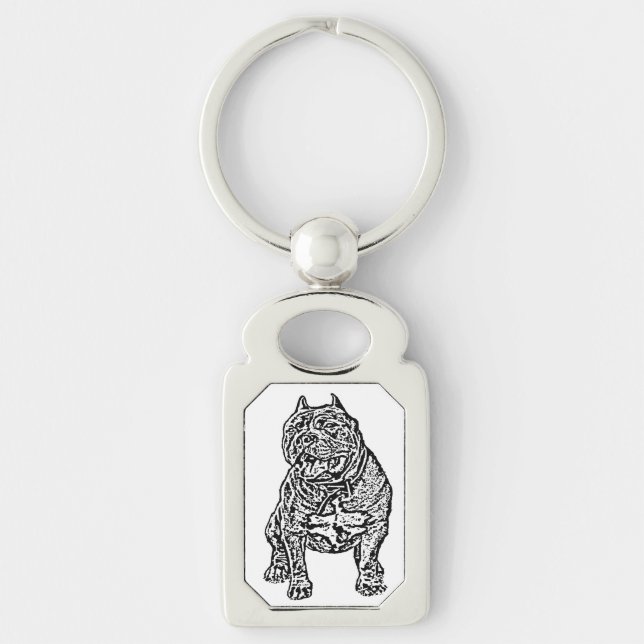 Keychain för rektangel för amerikanöversittarehund rektangulärt silverfärgad nyckelring (Framsidan)