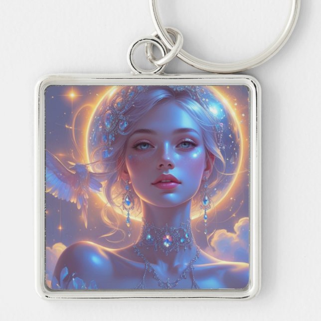 Keychain Fyrkantig Silverfärgad Nyckelring (Framsidan)