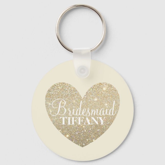Keychain - Glitter Heart Bridesmaid Namn Nyckelring (Framsida)