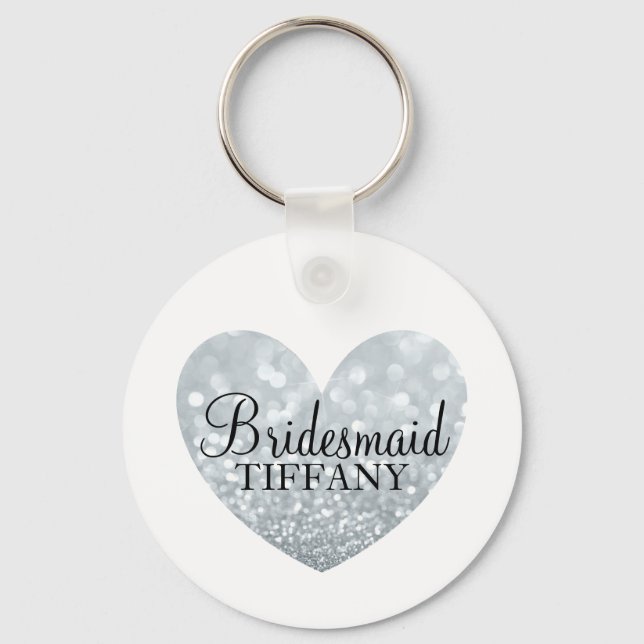 Keychain - Glitter Heart Bridesmaid Namn Nyckelring (Framsida)