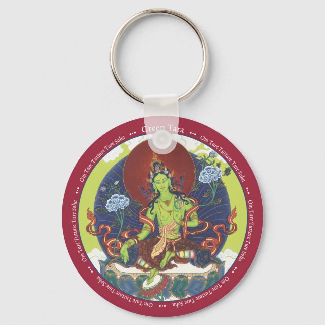 KEYCHAIN Grönt Tara - med mantra Nyckelring (Framsida)