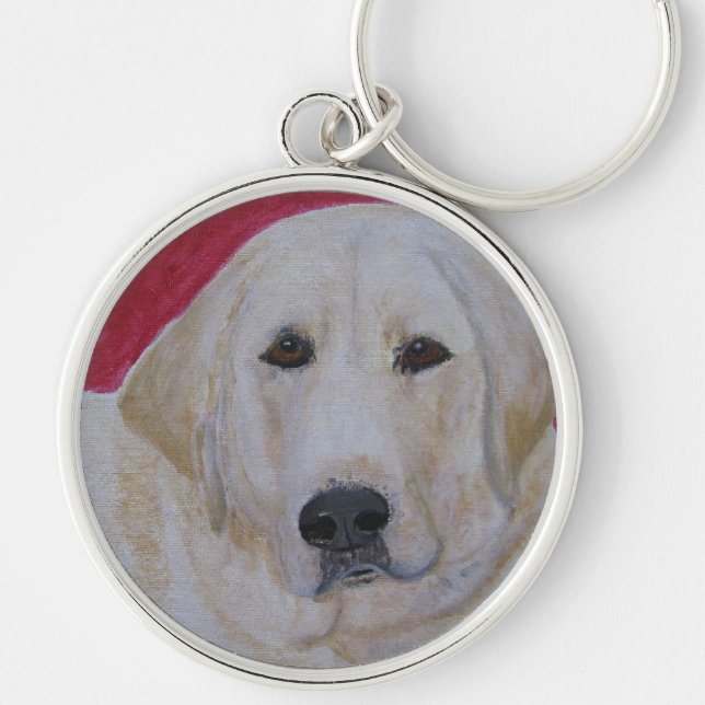Keychain gul Labrador Retriever Rund Silverfärgad Nyckelring (Framsidan)