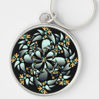 Keychain gullig blom- design, silvergrå färg, rund silverfärgad nyckelring