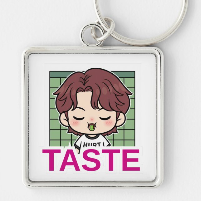 Keychain Haechan TASTE Theme Fyrkantig Silverfärgad Nyckelring (Framsidan)