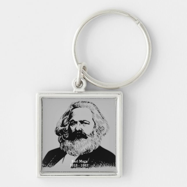 Keychain Karl Marx - square Fyrkantig Silverfärgad Nyckelring (Framsidan)