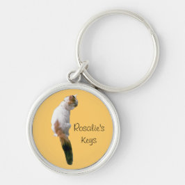 Keychain - katt och namn rund silverfärgad nyckelring