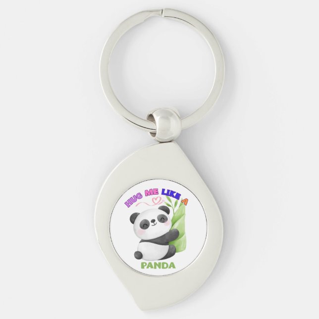 🐼 Keychain & Lanyard - Hug mig som en Panda Swirl Silverfärgad Nyckelring (Framsidan)