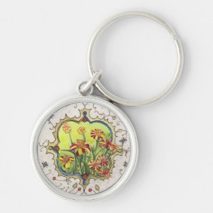 Keychain-Miniatyr ringblommar Rund Silverfärgad Nyckelring