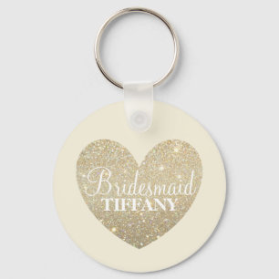 Keychain - namn för glitterhjärtabrudtärna nyckelring