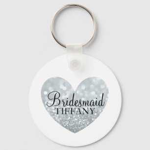 Keychain - namn för glitterhjärtabrudtärna nyckelring