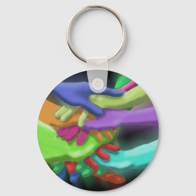 KEYCHAIN NEON FRIENDS GROUP STACKED TEAM HÄNDER NYCKELRING (Framsida)