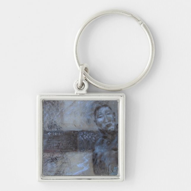 Keychain - oljemålning "befrielseväg ", fyrkantig silverfärgad nyckelring (Framsidan)