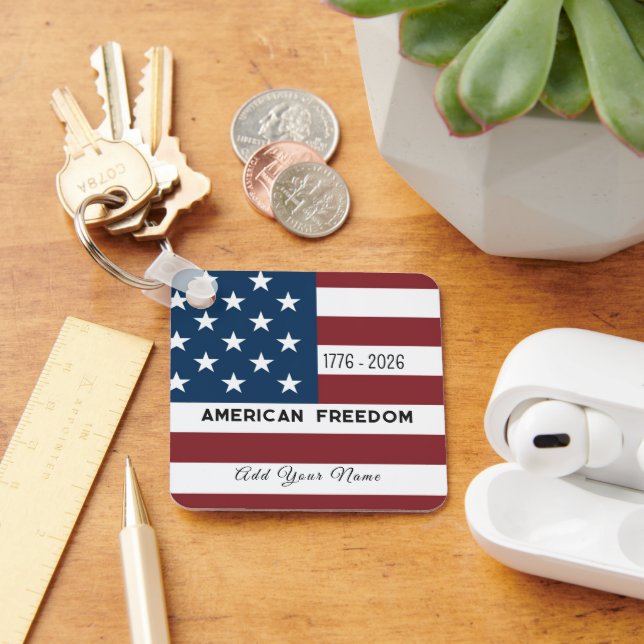 Keychain Patriotic US Flag Custom Text Name Nyckelring (Skrivbord)