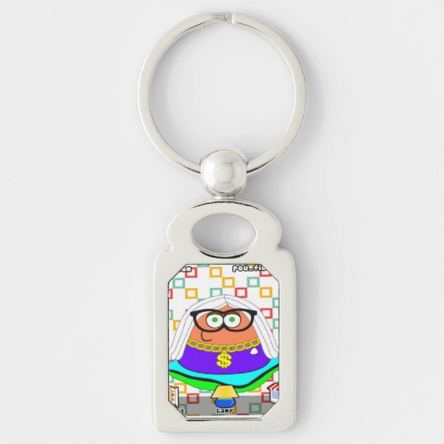 Keychain Pou Fiofofo Rektangulärt Silverfärgad Nyckelring (Framsidan)