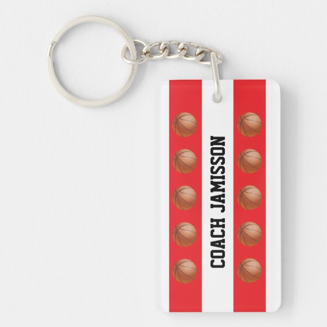 Keychain, Red & White för Basketball Coach, Player (Framsidan)
