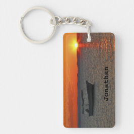 Keychain rektangulär dubbel sidfiskebåt