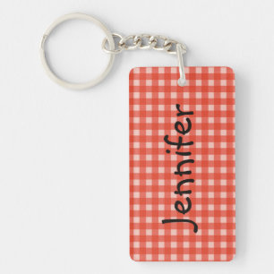 Keychain, rektangulär röd och vitkontroll nyckelring