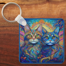 KEYCHAIN - Retro Psychedelic Cats
