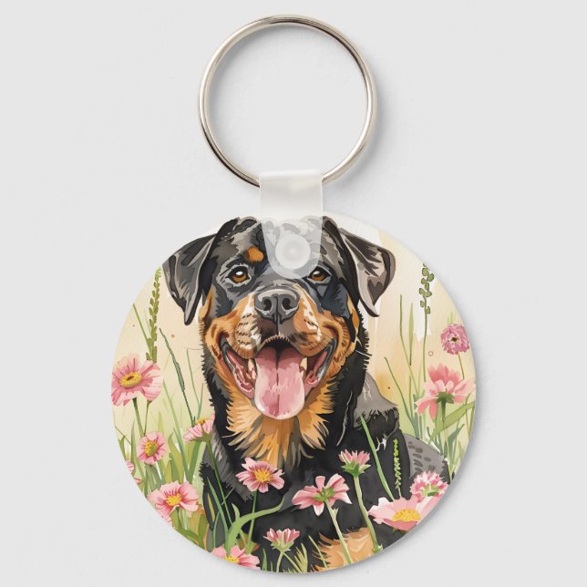 Keychain – Rottweiler Watercolor Keychain Nyckelring (Framsida)