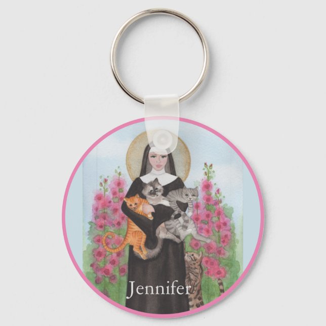 Keychain Saint Gertrude Patron St. of Cats Nyckelring (Framsida)