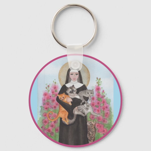 Keychain Saint Gertrude Patron St. of Cats Nyckelring (Framsida)