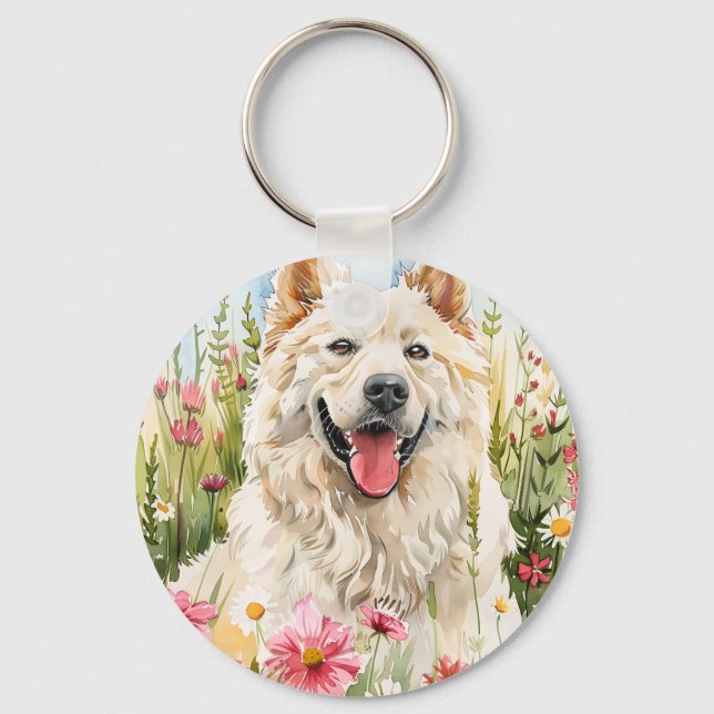 Keychain – Samoyed Watercolor Dog Bag Charm Nyckelring (Framsida)