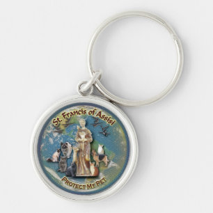 Keychain - Sanktt Francis av Assisi skyddar mitt Rund Silverfärgad Nyckelring