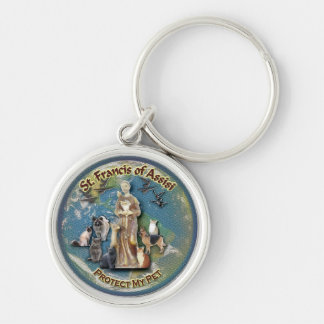 Keychain - Sanktt Francis av Assisi skyddar mitt Rund Silverfärgad Nyckelring