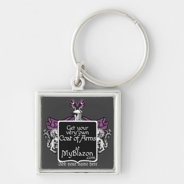 Keychain smyckade med din mycket egna vapensköld fyrkantig silverfärgad nyckelring (Framsidan)