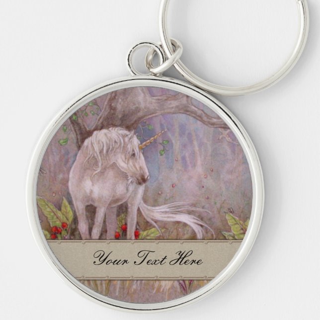 Keychain - Unicorn Rund Silverfärgad Nyckelring (Framsidan)