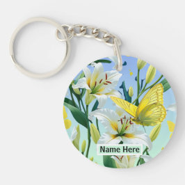 Keychain White Lily Gult Butterfly