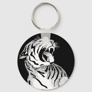 KEYCHAIN White Tiger Aggressive Big Cat Snarling Nyckelring