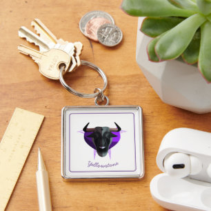 Keychain-Yellowstone Buffalo Fyrkantig Silverfärgad Nyckelring