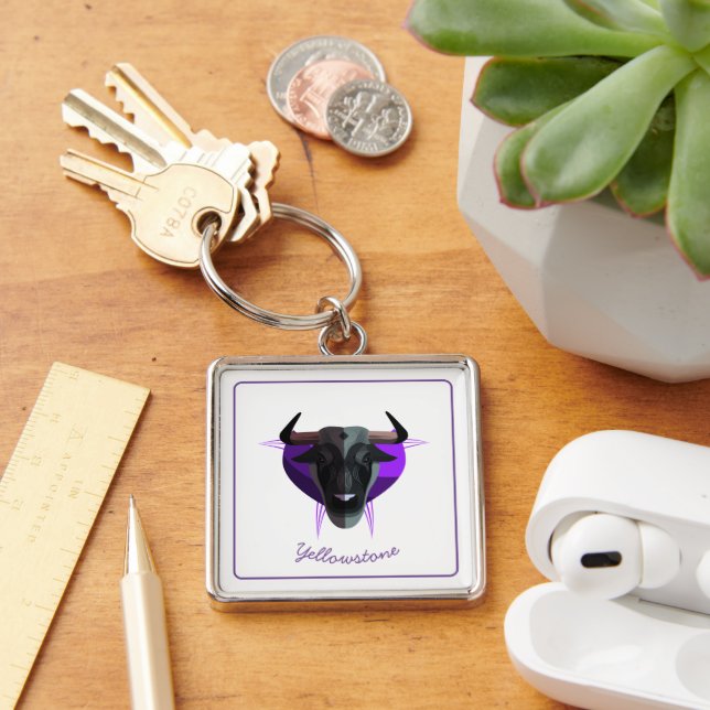 Keychain-Yellowstone Buffalo Fyrkantig Silverfärgad Nyckelring (Skrivbord)