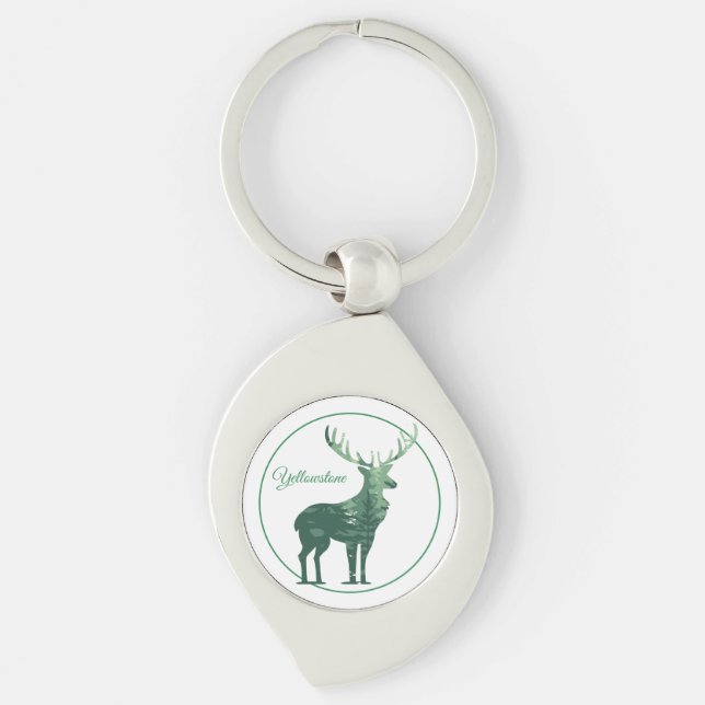Keychain-Yellowstone Elk Swirl Silverfärgad Nyckelring (Framsidan)