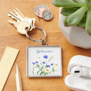 Keychain-Yellowstone Wildblommor Fyrkantig Silverfärgad Nyckelring