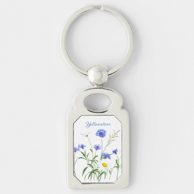 Keychain-Yellowstone Wildblommor Rektangulärt Silverfärgad Nyckelring (Framsidan)