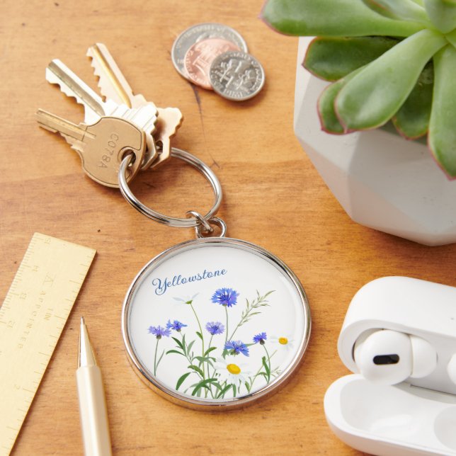 Keychain-Yellowstone Wildblommor Rund Silverfärgad Nyckelring (Skrivbord)