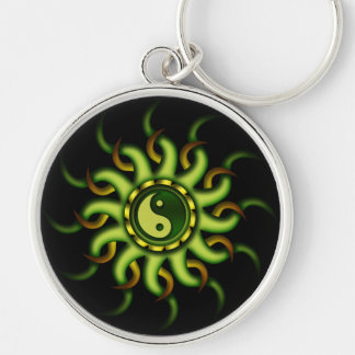 Keychain Yin Yang sol, guldgrönt Rund Silverfärgad Nyckelring