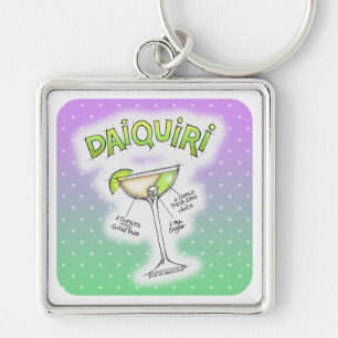 KEYCHAINS - DAIQUIRI RECIPE COCKTAIL ART FYRKANTIG SILVERFÄRGAD NYCKELRING