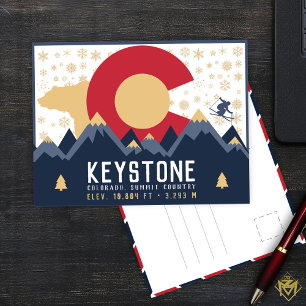 Keystone Colorado Flagga Mountain Ski klättrar Vykort