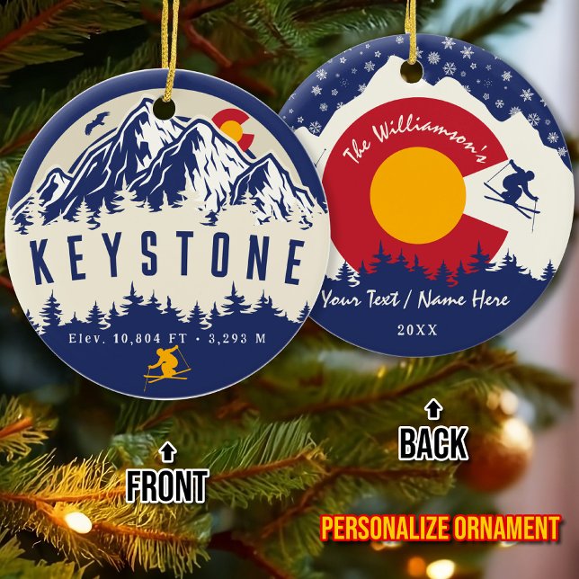 Keystone Colorado Flagga Mountain Ski Souvenir Julgransprydnad Keramik (Skapare uppladdad)