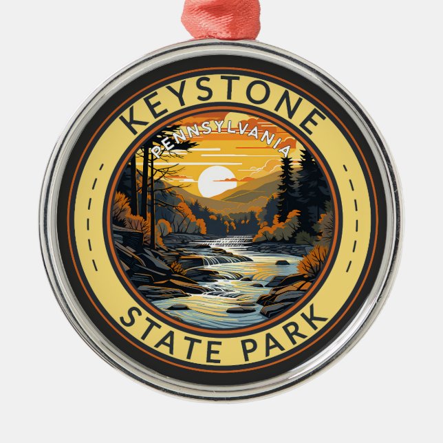 Keystone Park Pennsylvania Travel Art Badge Julgransprydnad Metall (Framsidan)
