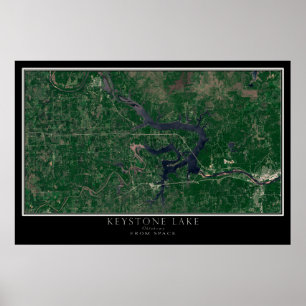 Keystone Sjö Oklahoma från Space Satellite Karta Poster