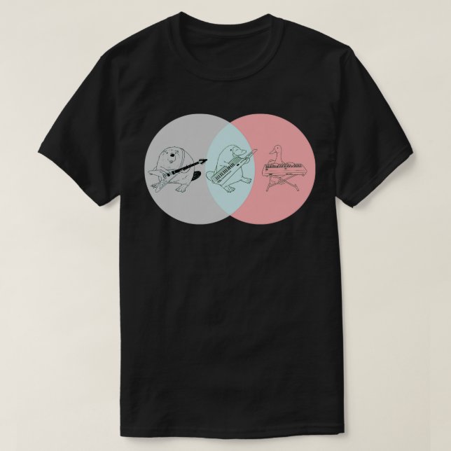 Keytar Platypus Venn Diagram Gray Blue Pink T Shirt (Design framsida)
