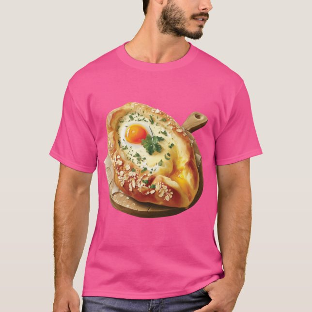 Khachapuri Georgian Cheese and Egg Bread On A Wood T Shirt (Framsida)